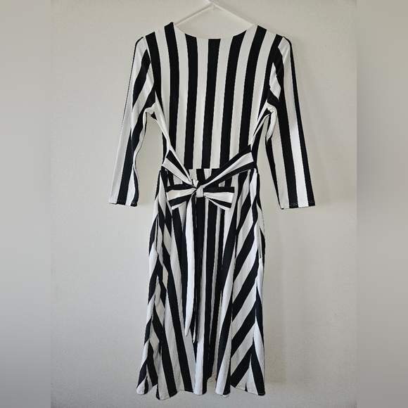 Reborn J Black/White Striped Midi Dress S  Tie back - Picture 2 of 4